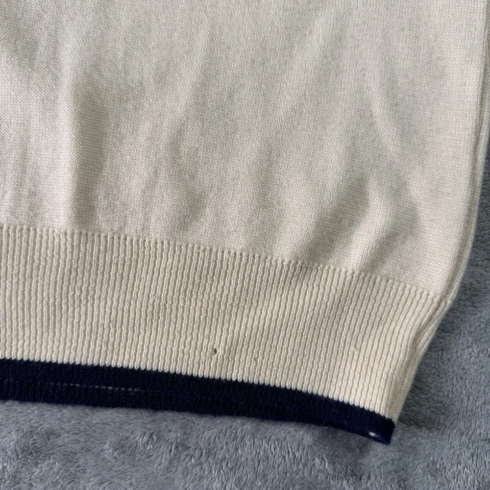 VTG 80s Adidas Wool Striped Accent V Neck Sweater Size XL Ivory Preppy Sports